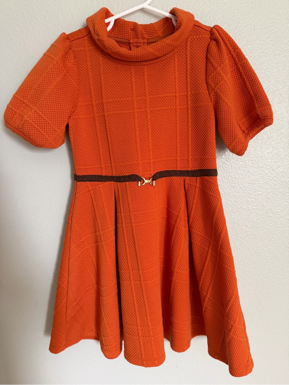 Janie and Jack Bright Orange Fall Autumn Dress with Brown Belt Accent - 7